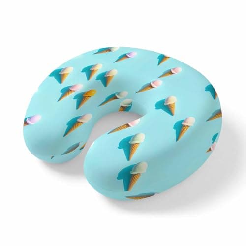 ZRNLTDGHK Neck Pillow Summer Sweet Dessert on Mint Green Travel Pillow Memory Foam U Shaped Pillows, Seamless ICY Cream Travel Neck Pillows for Airplane Car Office Home Sleeping Rest