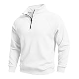 Quarter Zip Sweatshirts for Men Long Sleeve Stand Collar Loose Fit Shirts Fall Winter Comfy Casual Pullover Tops White