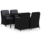Kaorsrow 5 Piece Garden Dining Set, Black Poly Rattan Outdoor Furniture with Rectangular Table and Seating for 5, Modern Patio Dining Set with Removable Cushions for Backyard and Deck