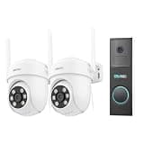 SOVMIKU Vicohome 2K Outdoor Camera and Wireless Video Doorbell with Chime, Plug-in, 24/7 Recording, AI Tracking, Home Security, 2.4GHz Wi-Fi, 360° View Pan/Tilt, Two Way Audio, Color Night Vision