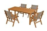 Sevaloro Patio Dining Table Sets 5-Piece, Outdoor HDPE Dining Furniture Set with Umbrella Hole Cut-Out Table and 4 Chairs - Teak