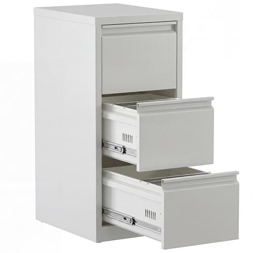 GarveeHome Three-Drawer Metal Filing Cabinet with Lock, Office Filing Cabinet, Steel Drawer Storage Cabinet, Compact Office Organizer, Suitable for Home Office Document Storage, White.