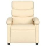 GKHPYURE Manual Recliner Chair with Side Pocket, Cream Fabric Upholstered Reclining Armchair, 135-Degree Tilt, Wood and Metal Frame, Thick Padded Seat and Backrest
