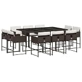 WDSAYREH 11 Piece Patio Dining Set with Cushions, Brown Poly Rattan Outdoor Furniture with Folding Chairs and Tempered Glass Table