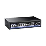 AUMOX PRO 11-Port PoE Gigabit Switch, 8 PoE+ Port, 2 Gigabit Uplink, 1 SFP Port, 120W AI Detection, Qos, Fanless Metal Plug & Play Unmanaged Network Switch