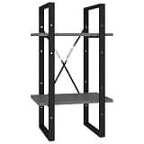 Benzara Tusha Wall Bookcase with 2 Open Shelves, Gray Wood, Black Metal