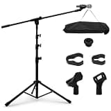 compatible with mic stand RØDE NT1, Adjustable Tripod Boom Microphone Stand Floor, Carbon Steel and ABS Build with Mic Clips and Carrying Bag for Singing, Podcast and Recording
