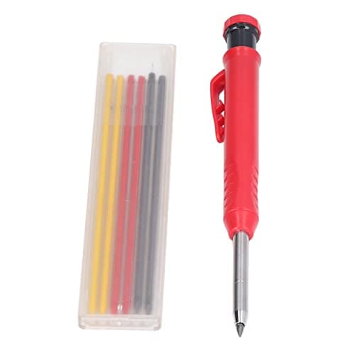 Phefop Carpenter Marking Pencil Set, 2.8mm Solid Deep Hole Woodworking Pencil Carpenter Scriber Marking Kit for Architect Construction Projects Glass Ceramics Steel (Three color refills)