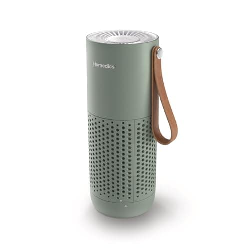 Homedics Mini Air Purifier, Portable Air Purifier with HEPA-Type Filter & Activated Carbon, USB Rechargeable Small Air Purifier for Bedroom, Home, Office, Car, Travel & Dorm, 3 Fan Speeds, Sage Green