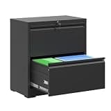 Kiwaou 2 Drawer Lateral File Cabinet with Lock, Metal Horizontal Filing Cabinet for Office, Steel Wide Storage for Letter/Legal/A4/F4 Hanging Files (Black)