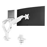 FlexiSpot Laptop Mount, Dual Monitor Arm with Laptop Tray, Fits Up to 49 Inch Monitor and 17.3 Inch Notebook, Full Adjustable Gas Spring Holds up to 44lbs per Arm for Office & Home, White