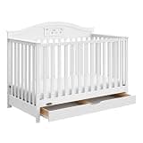Graco Story 5-in-1 Convertible Crib with Drawer – GREENGUARD Gold Certified Wood Crib, Converts to Toddler Bed, Daybed, Full-Size Bed, Nursery Storage Drawer, Reversible Headboard (White)