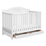 Graco Story 5-in-1 Convertible Crib with Drawer – GREENGUARD Gold Certified Wood Crib, Converts to Toddler Bed, Daybed, Full-Size Bed, Nursery Storage Drawer, Reversible Headboard (White)