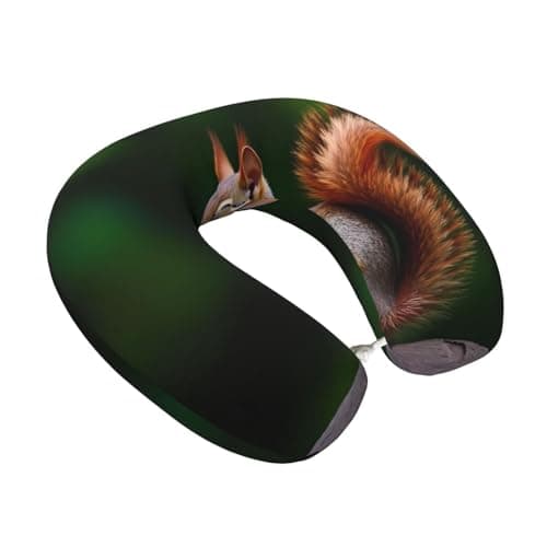 Coxfurio Squirrels Eating Peanuts On The Tree for Nest Neck Pillow Travel Essentials,Memory Foam Pillow,Support for Long Flights,Travel Accessories,Washable,Attaches to Luggage