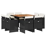 Kaorsrow 9-Piece Garden Dining Set, Outdoor Patio Furniture Set with 8 Cushioned Foldable Chairs and Solid Acacia Wood Table for Backyard and Terrace, Black and Cream White