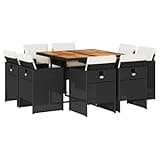 Kaorsrow 9-Piece Garden Dining Set, Outdoor Patio Furniture Set with 8 Cushioned Foldable Chairs and Solid Acacia Wood Table for Backyard and Terrace, Black and Cream White