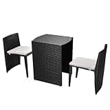 WDSAYREH Rattan Outdoor Dining Set 3 Piece Bistro Set with Cushions, 1 Table and 2 Chairs with Steel Frames, Weather-Proof PE Rattan for Patio Balcony Garden