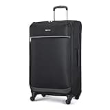 Amazon Basics 28" Large Checked Softside Expandable Suitcase with 360-Degree Multi-directional Spinner Wheels, Expandable Capacity, Zippered Pockets, Telescoping Handle, Black