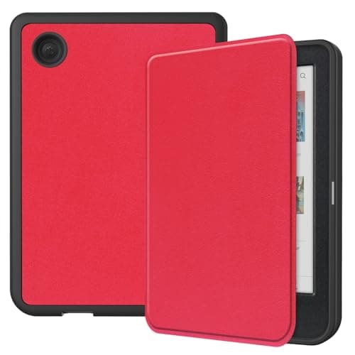 Gylint Case for 6'' Kobo Clara BW (2024) / Kobo Clara Colour (2024) / Kobo Clara 2E (2022), The Thinnest and Lightest Leather Smart Soft Back TPU Cover Case with Auto Wake Sleep Feature Red