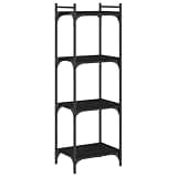 KGHFDVB 4-Tier Black Bookcase 15.7x11.8x47.2 Inches, Engineered Wood Bookshelf with Metal Frame, Small Storage Shelf for Home Office, Adjustable Feet
