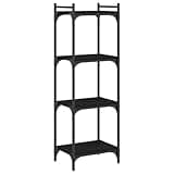 KGHFDVB 4-Tier Black Bookcase 15.7x11.8x47.2 Inches, Engineered Wood Bookshelf with Metal Frame, Small Storage Shelf for Home Office, Adjustable Feet