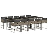 WRJENFSC 11 Piece Patio Dining Set with Cushions, Gray PE Rattan Outdoor Sectional Furniture for Garden Backyard, Tempered Glass Table and 10 Folding Backrest Chairs