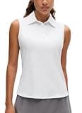 CRZ YOGA Golf Polo Shirts Sleeveless for Women UPF 50+ - Sun Protection Tennis Athletic Collared Tanks Lightweight Quick Dry White Medium