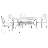 KGHFDVB 5 Piece Patio Dining Set White Cast Aluminum Outdoor Garden Table with Umbrella Hole and 4 High Back Chairs