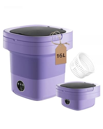 16L Portable Washing Machine, Folding Clothes Washer with Spin Basket & 3 Modes | Mini Washer for Underwear, Socks, Baby Clothes | Compact Washing Machine for Apartments, RV & Travel, Home (Purple)