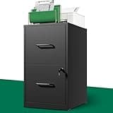 Yukimo 2 Drawer File Cabinet with Lock, Metal Vertical Filing Cabinet, Filing Cabinets for Home Office, Locking File Cabinet Hanging Files for A4/ Legal/Letter, Require Assembly, Black