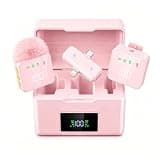 SHUMAVA 2 Mini Wireless Lavalier Microphones for iPhone & Android, Noise Cancelling, Plug & Play, 60H Battery with Charging Case, Portable Lapel Mic for Content Creators, Podcast, Streaming (Pink)