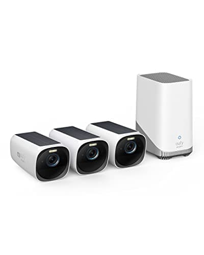 eufy Security eufyCam 3-Cam Kit,Security Camera Outdoor Wireless,4K Camera with Integrated Solar Panel,Forever Power,Face Recognition AI,Expandable Local Storage up to 16TB,2.4 GHz Wi-Fi(Renewed)