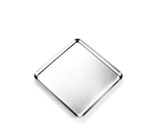 VCREATC Small Stainless Steel Tray, 7.8 Inch Square Silver Metal Tray for Bathroom Counter Vanity Organizer, Decorative Catchall Tray for Kitchen Bedroom Office, Serving Tray for Jewelry Soap