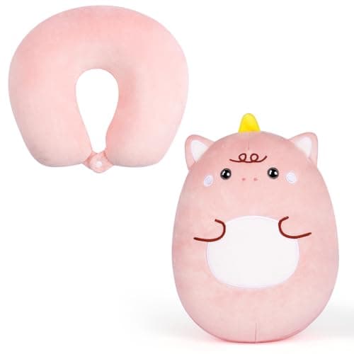 flintronic 2-in-1 Travel Pillow for Kids, Travel Cervical Pillow, U-Shaped Neck Pillow, Convertible into Cute Plush Toys, Sleep Comfortably, for Airplane, Car, Home, Office