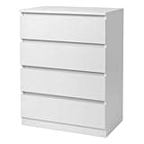 Karl home White 4 Drawer Dresser - Modern Chest of Drawers for Bedroom, Small Wood Dressers with Storage, Cut-Out Handles, Anti-Tipping, Living Room, Hallway, Entryway, Home Office