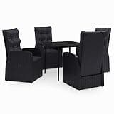 WEHUOSIF 5 Piece Garden Dining Set with Black PE Rattan, Powder Coated Steel Frame, and Square Table for Outdoor Patio