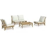 KTPRTOCK 4 Piece Bamboo Patio Lounge Set with Cream White Cushions