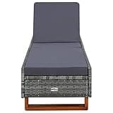 KHNLGFR Patio Sunbed with Cushion, Gray Poly Rattan Adjustable Backrest Sun Lounger for Poolside Balcony Camping