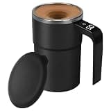 Deskium Black Automatic Stirring Coffee Mug with Temperature Display, 12.8 oz / 380 mL Rechargeable Self Spinning Mixing Cup, Portable Protein Shaker for Coffee, Milk, Tea, Powdered Drinks, Gym