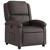 KTPRTOCK Manual Recliner Chair with Footrest, Real Leather Reclining Armchair with Side Pocket, Dark Brown Recliner for Living Room Home Theater Bedroom Office, 135 Degree Tilt