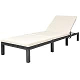 KMUNGDWG Rattan Sun Lounger with Cushion, Adjustable Backrest, Black PE Rattan Daybed for Patio