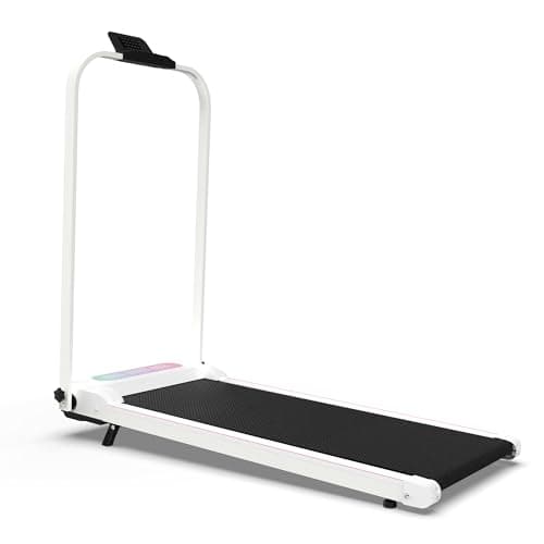 Foldable Treadmill with Handle Bar & Incline, Portable Quiet Under Desk Walking Pad and Vibration Pad with Remote Control for Home Office,3 Level Incline,300 Lbs Capacity,White