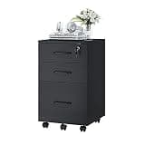 Panana 3 Drawer Wood Mobile File Cabinet, Under Desk Storage Drawers Small File Cabinet for Home Office (Black)