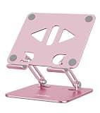 Aoviho Tablet Stand Holder for Desk, Adjustable Aluminum Desk Accessories, Stable Desktop Stand for Office Home,Compatible with iPad Pro Air Mini, Samsung Tablets, Rose Gold