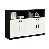 ZMHPLKH File Cabinet with Lock for Home Office Wood Lateral Filing Cabinet with Door Printer Stand with Open Shelves for Study Room Small Space Black-A L63×w15.7×h47.2in
