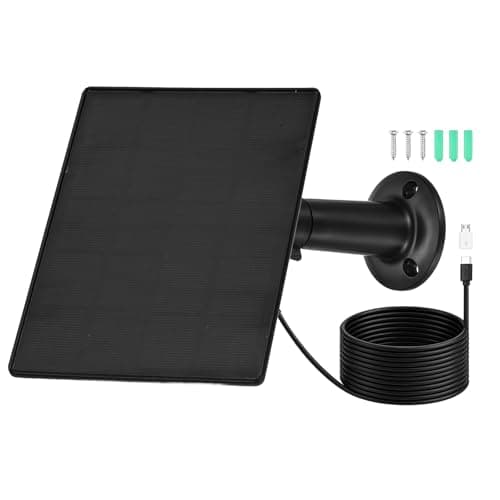 Rebower 1 Pack of 5V 2W Solar Panel, 360° Rotation IP65 Waterproof Dual Type-C/Micro USB 9.8 ft Cable Solar Charger High Efficiency ETFE Battery Maintainer for Outdoor Camera, Black