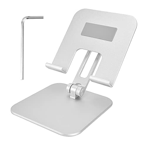 DIRBAK Adjustable, Portable and Foldable Aluminium Alloy Tablet and Mobile Phone Stand, Silver, 1 Piece, for Home and Office Work, Study and Gaming with Hex Wrench Included