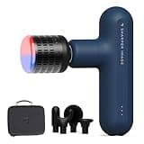 Sharper Image Deep Tissue Percussion Massage Gun, Powerboost Move Evo Hot & Cold Rechargeable Handheld Massager, 4 Adjustable Speeds, 5 Attachment Heads & Carrying Case, for Muscle Pain Relief, Blue