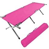HOMSUPPLIE'S Folding Camping Cot,Outdoor Portable Camp Bed, Sleeping Cots with Carry Bag (Pink)