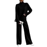 Oplxuo Womens Sweatsuit 2 Piece Set Mock Neck Long Sleeve Pullover Top Wide Leg Sweatpants Casual Loungewear Tracksuit Outfit